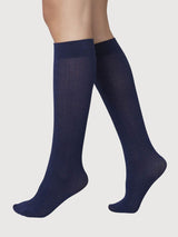 Freja Tights in Organic Wool Blue| Swedish Stockings