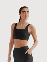 Black Tommy Cropped Bra Recycled Polyester | Girlfriend Collective